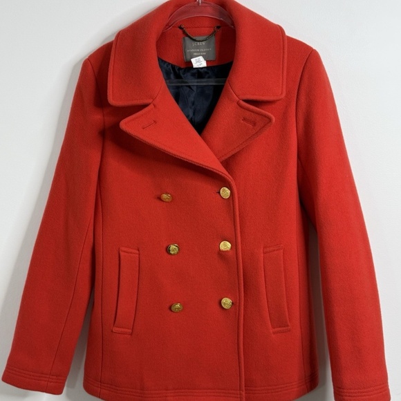 J Crew Stadium Cloth Nello Gori Coat 12 Orange Wool Double Breasted Gold Buttons - Picture 3 of 12